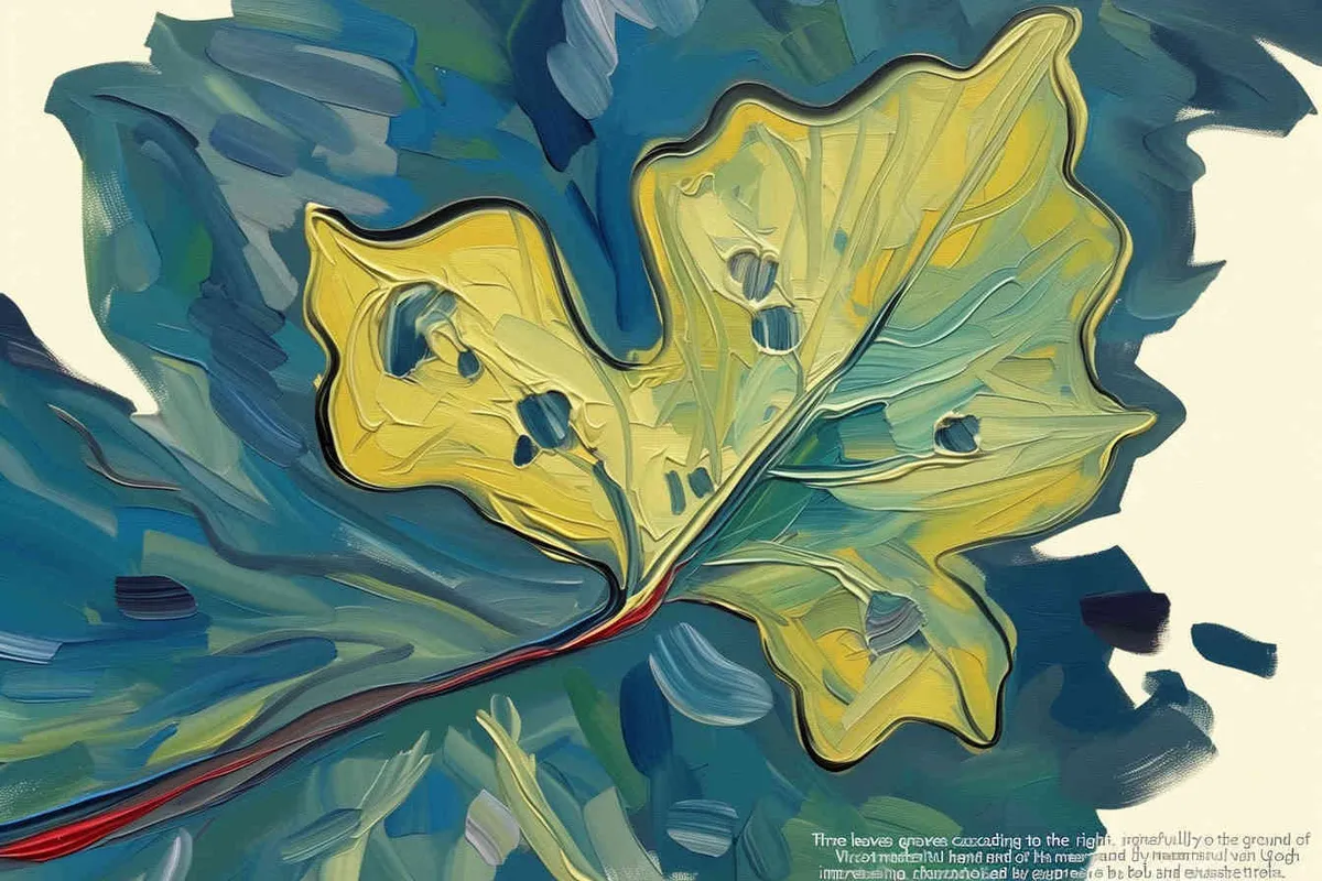 three leaves, the three leaves falling to the right, Vincent van Gogh paint , impressionist oil painting，bold brushstrokes  - style4部分