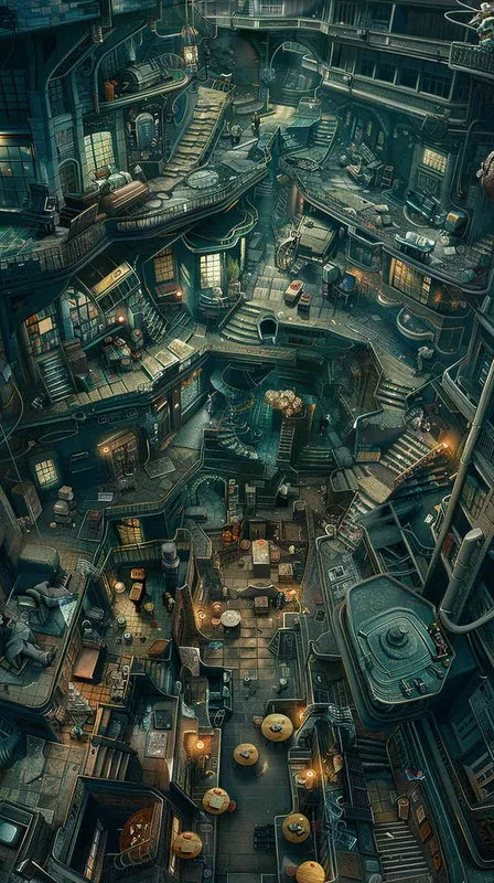 整个学校被切割，各个不同的教室错乱重叠在一起，变成了迷宫 - AI绘画作品展示 | Midjourney中文版生成