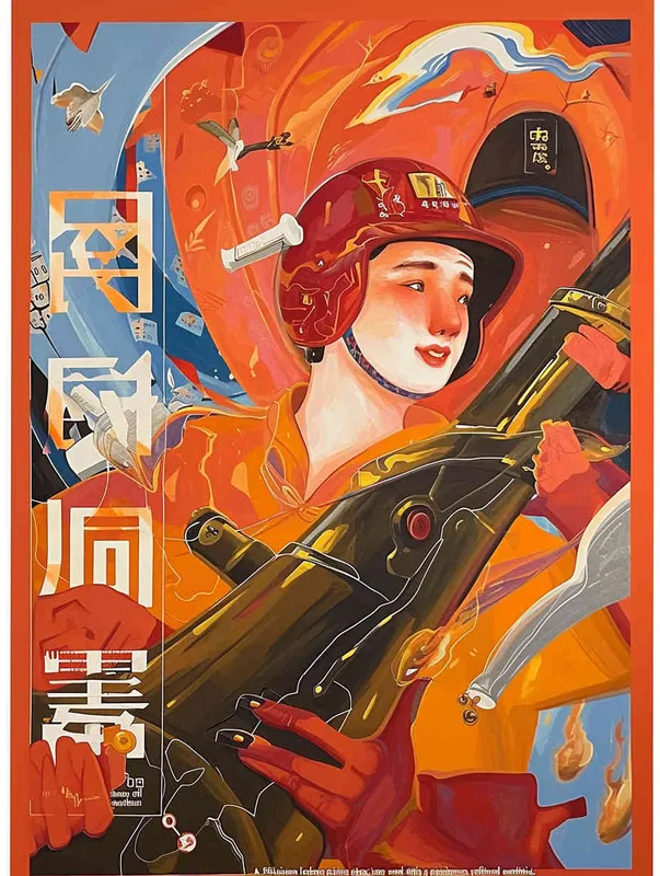 A hand-painted illustration of a Chinese oil worker wearing a red work cap and uniform, with a flat style and exquisite thread design - AI绘画作品展示 | Midjourney中文版生成