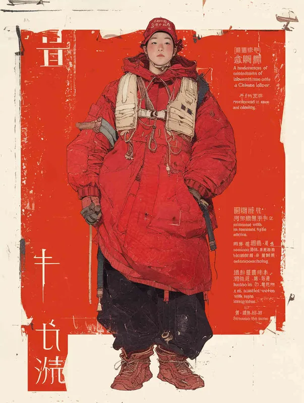 A hand-painted illustration of a Chinese oil worker, with a male oil worker wearing a red work cap and red work clothes, a flat style, and exquisite thread sketches – AI绘画作品展示 | Midjourney中文版生成