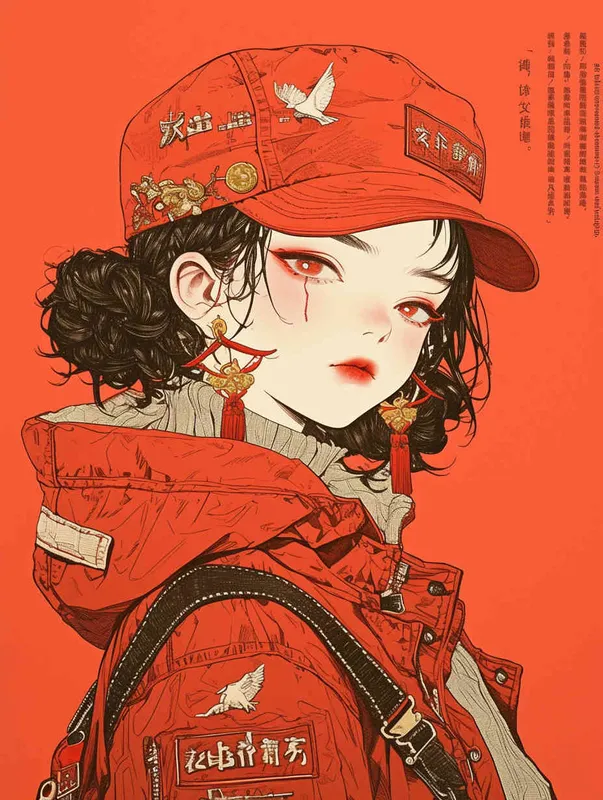 A hand-painted illustration of a Chinese oil worker, with a male oil worker wearing a red work cap and red work clothes, a flat style, and exquisite thread sketches - AI绘画作品展示 | Midjourney中文版生成