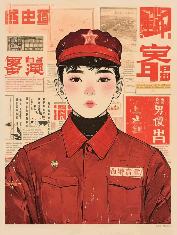 A hand-painted illustration of a Chinese oil worker, with a male oil worker wearing a red work cap and red work clothes, a flat style, and exquisite thread sketches - AI绘画作品展示 | Midjourney中文版生成