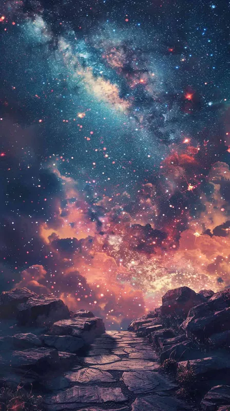 海报画面,一条路,通往星空的画面,深色调子,画面细节丰富 - AI绘画作品展示 | Midjourney中文版生成