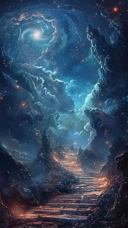 海报画面，一条光明的大路，通往星空的画面，深色调子，画面细节丰富，大师作品 - style2部分