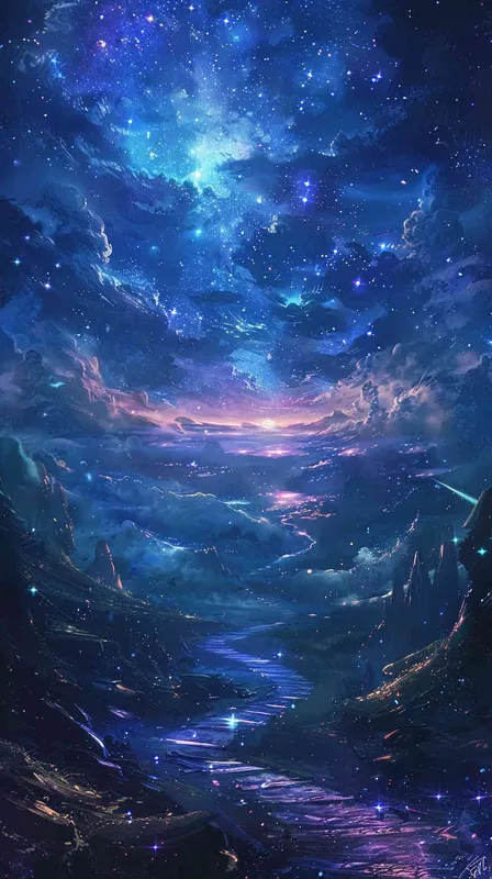 海报画面，一条光明的大路，通往星空的画面，深色调子，画面细节丰富，大师作品 - style4部分