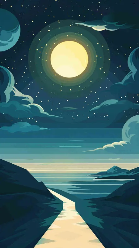 海报画面，一条光明的大路，通往星空的画面，扁平插画，构成主义，不要阴影，不要体积，大师作品 - style4部分