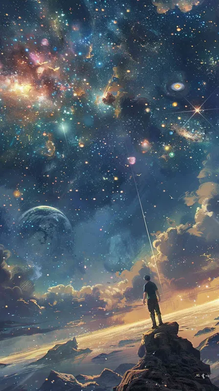 印象派海报画面，一条光明的大路，通往星空的画面，扁平插画，构成主义，不要阴影，不要体积，大师作品 印象派 - style4部分
