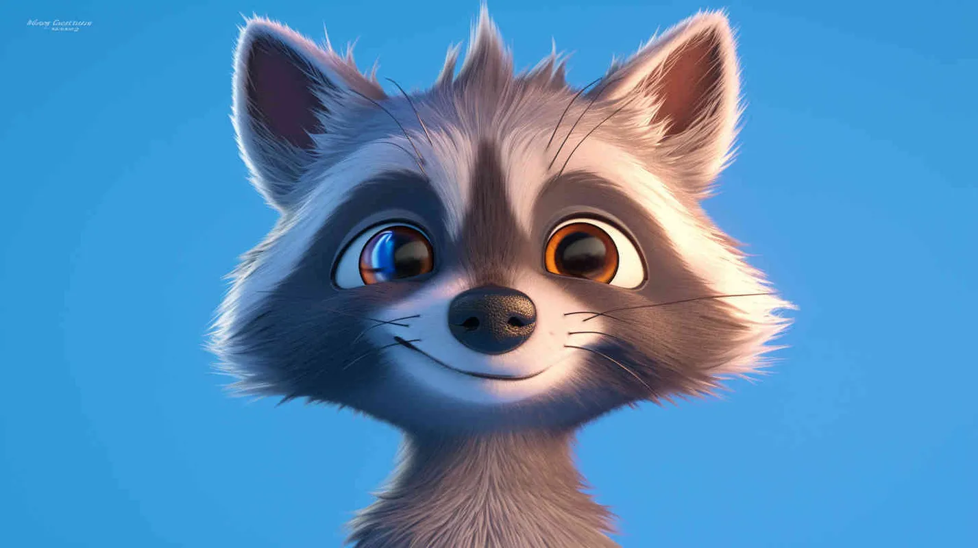 Pixar style, Disney Style, 3D design, C4D modeling, Initial Stage: A normal gray raccoon with a healthy physique, neat fur, lively eyes, wearing simple clothes, without any special marks. , LivelyAtmosphere, Blender, OC Renderer, High Detail, High Quality - AI绘画作品展示 | Midjourney中文版生成