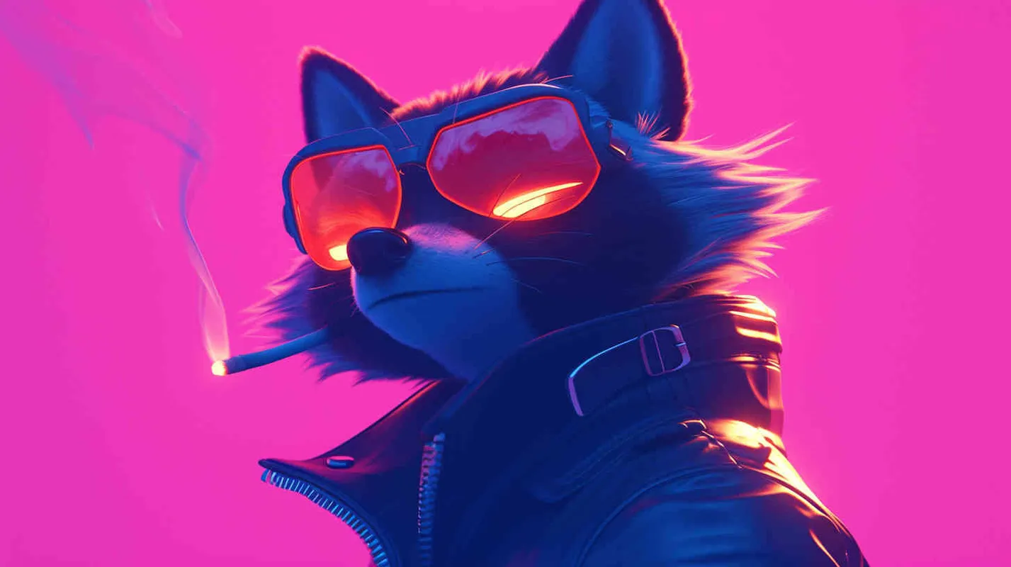 Pixar style, Disney Style, 3D design, C4D modeling,Acquiring Mysterious Powers: The raccoon emits a mysterious glow, its eyes shimmer with a special gleam, becoming more agile, with denser fur, dressed in black spandex suit, a faint black aura can be seen behind, LivelyAtmosphere, Blender, OC Renderer, High Detail, High Quality - style1部分