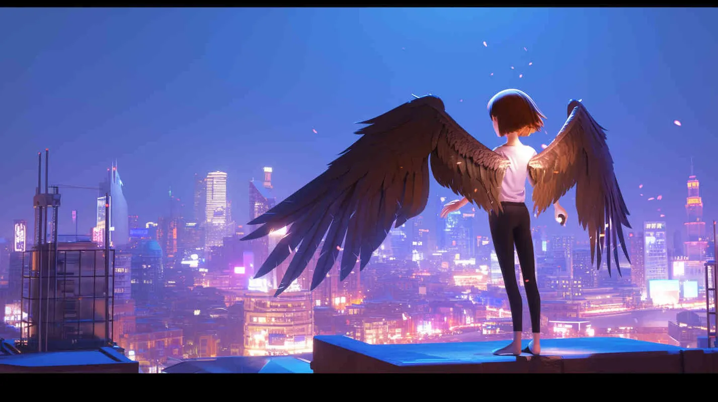 Pixar style, Disney Style, 3D design, C4D modeling,Becoming a Superhero: Yingwei's image becomes more heroic and majestic, with sharper eyes, a more slender figure, wearing a specially tailored black spandex suit, spreading wings behind, demonstrating the power and charm of a superhero, LivelyAtmosphere, Blender, OC Renderer, High Detail, High Quality - style2部分