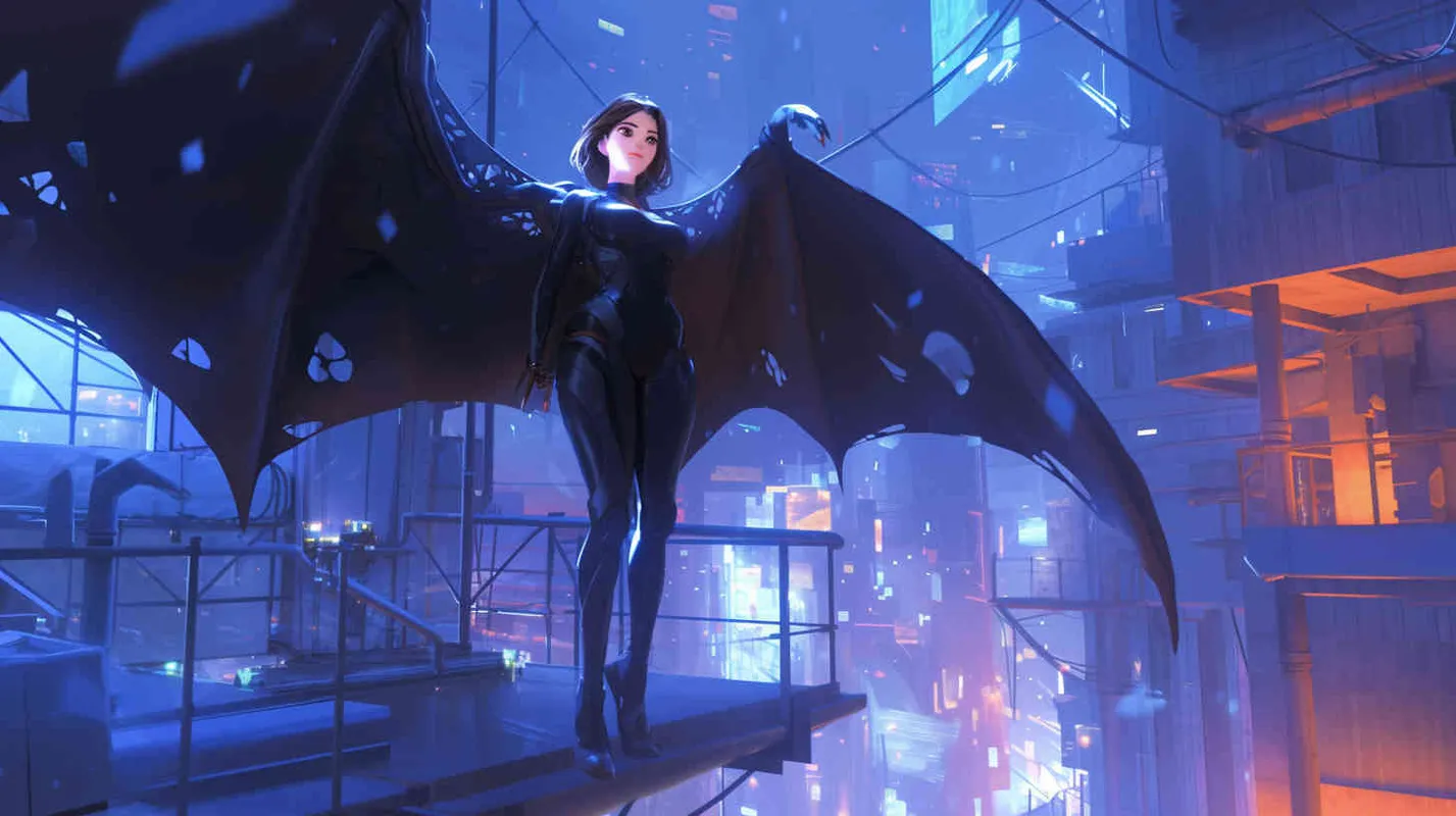 Pixar style, Disney Style, 3D design, C4D modeling,Becoming a Superhero: Yingwei's image becomes more heroic and majestic, with sharper eyes, a more slender figure, wearing a specially tailored black spandex suit, spreading wings behind, demonstrating the power and charm of a superhero, LivelyAtmosphere, Blender, OC Renderer, High Detail, High Quality - style4部分