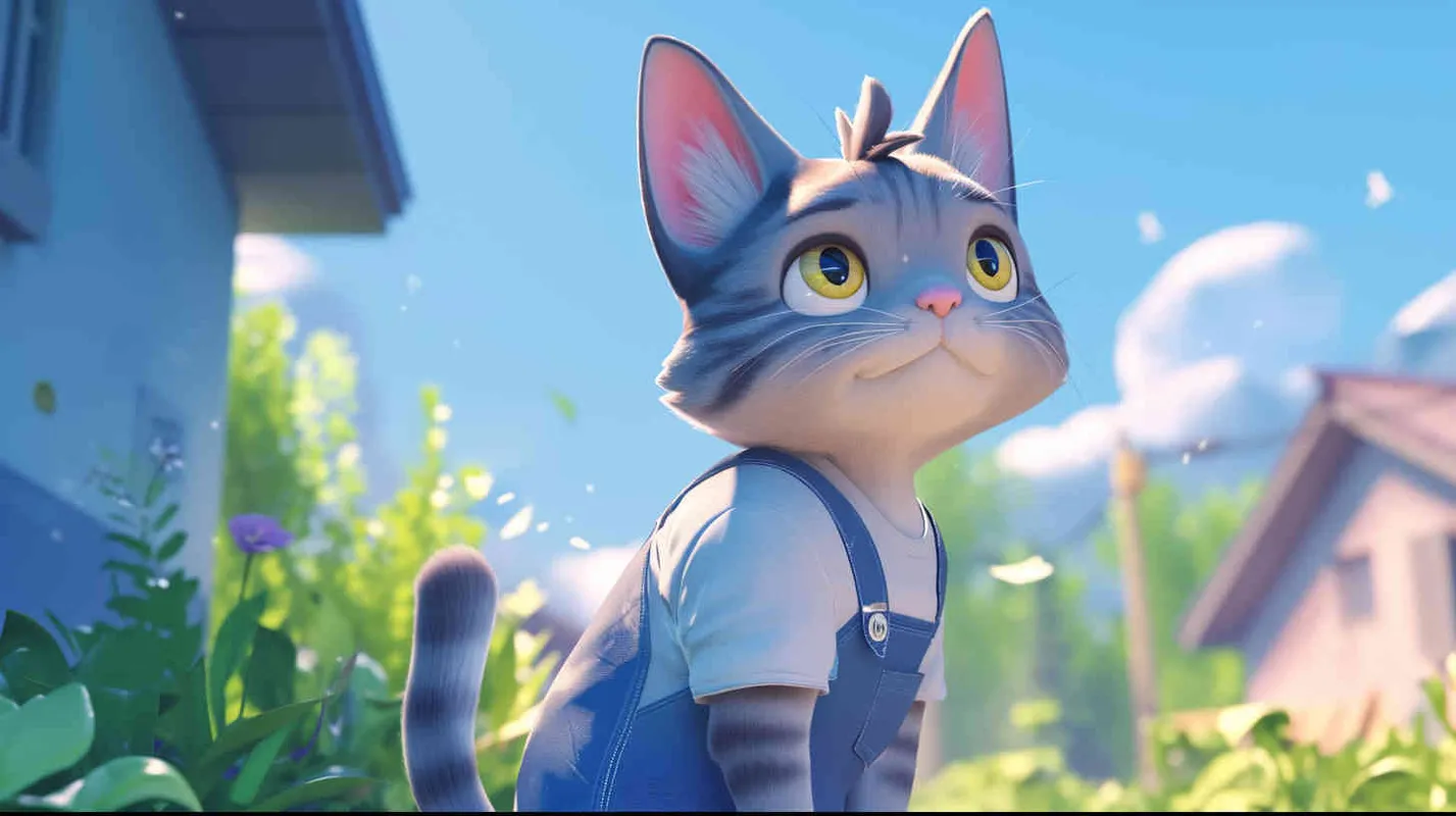 Pixar style, Disney Style, 3D design, C4D modeling,A gray tabby cat, agile in stature, with sharp eyes and tidy fur, dressed in simple clothing, without any special markings, LivelyAtmosphere, Blender, OC Renderer, High Detail, High Quality - AI绘画作品展示 | Midjourney中文版生成