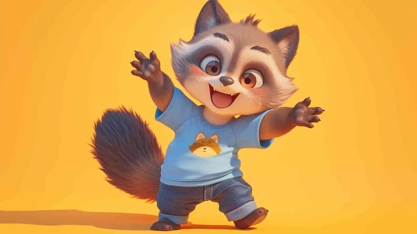 Pixar style, Disney Style, 3D design, C4D modeling,A lively and cute young raccoon with soft brown fur, sharp and clever expression, dressed in a simple blue T-shirt and jeans, exuding the power and grace of a superhero, LivelyAtmosphere, Blender, OC Renderer, High Detail, High Quality – AI绘画作品展示 | Midjourney中文版生成