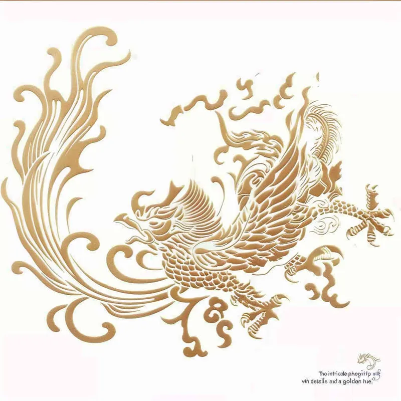 凤凰纹样，白色背景，细节丰富，画面金黄  - style3部分