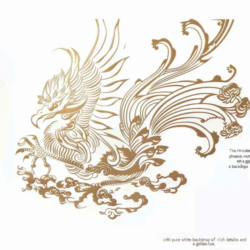 凤凰纹样，白色背景，细节丰富，画面金黄  - style4部分