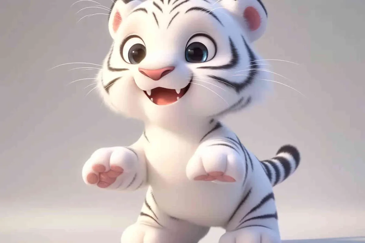 ip image, full body, chibi, Two white tigers, one male tiger and one female tiger, white background, natural light, 8K, best picture quality, super detail, 3D, C4D, Blender, OC renderer, ultra-high definition, 3D rendering – AI绘画作品展示 | Midjourney中文版生成