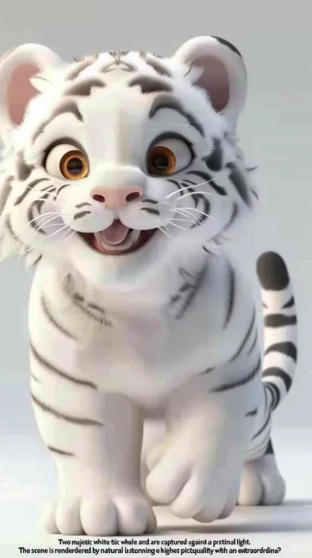 Two white tigers, one male tiger and one female tiger, white background, natural light, 8K, best picture quality, super detail, 3D, C4D, Blender, OC renderer, ultra-high definition, 3D rendering - AI绘画作品展示 | Midjourney中文版生成
