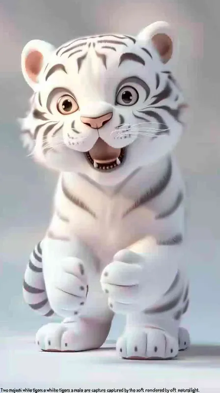Two white tigers, one male tiger and one female tiger, white background, natural light, 8K, best picture quality, super detail, 3D, C4D, Blender, OC renderer, ultra-high definition, 3D rendering - AI绘画作品展示 | Midjourney中文版生成