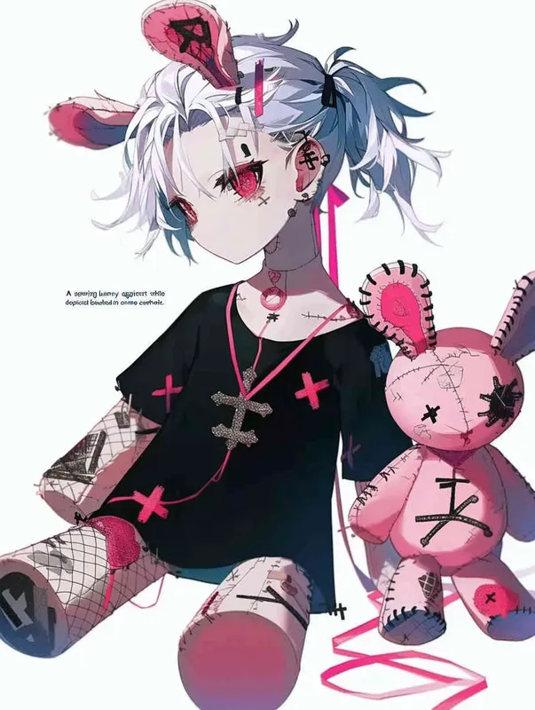 a sewing rabbit, whit background, anime style - style1部分