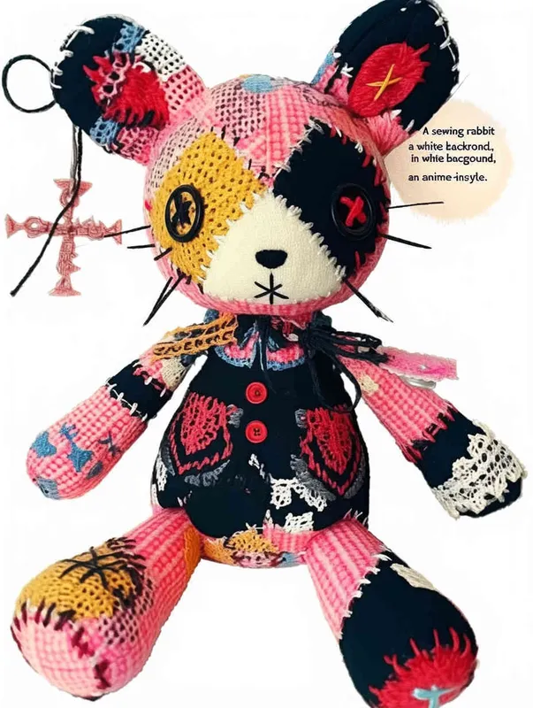 a sewing rabbit, whit background, anime style - style3部分