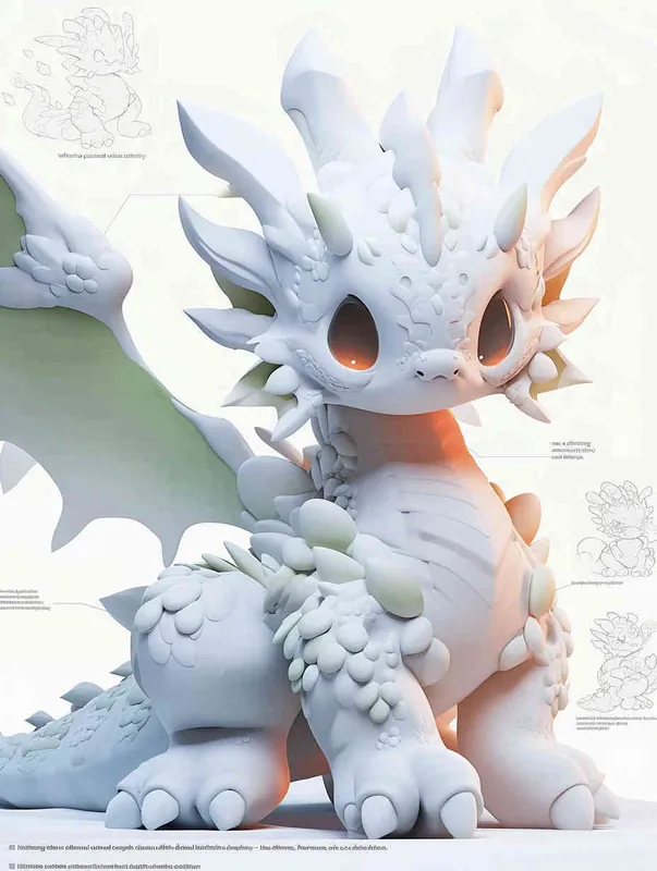 ip image, full body, chibi, a white little dragon, white background, natural light, 8K, best picture quality, super detail, 3D, C4D, Blender, OC renderer, ultra-high definition, 3D rendering - style2部分