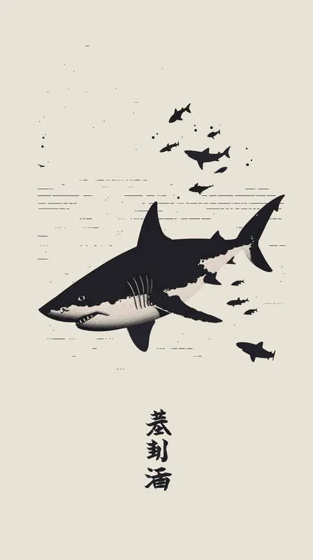 logo of a shark， minimal， style of japanese book cover - style2部分