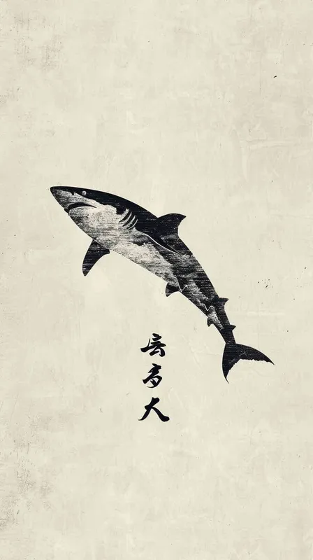 logo of a shark， minimal， style of japanese book cover - style4部分