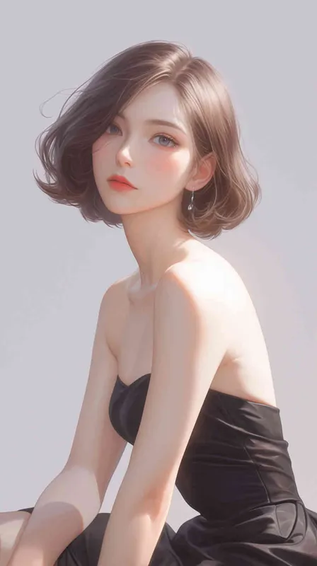 ((韩系二次元美女))((韩系女二次元))((棕色短发))((身穿抹胸黑色裙子))((10种拍照动作))((10种拍照姿势造型))((8000k分辨率))((超级精致脸))((高清画质)) - style2部分