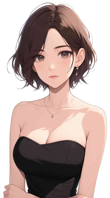 ((韩系二次元美女))((韩系女二次元))((棕色短发))((身穿抹胸黑色裙子))((10种拍照动作))((10种拍照姿势造型))((8000k分辨率))((超级精致脸))((高清画质)) - style3部分