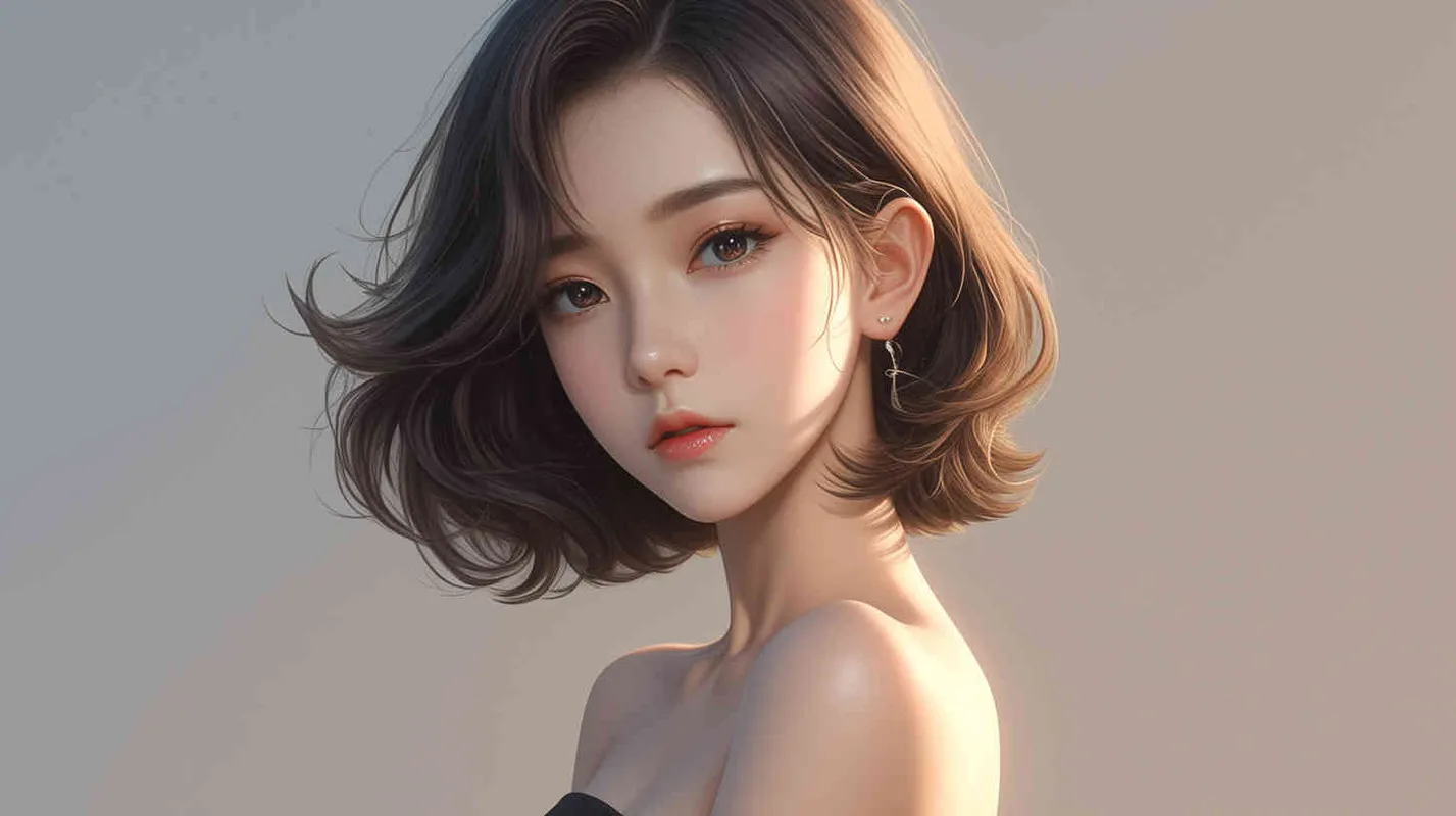 (韩系二次元美女))((韩系女二次元))((棕色短发))((身穿抹胸黑色裙子))((10种拍照动作))((10种拍照姿势造型))((8000k分辨率))((超级精致脸))((高清画质)) - style3部分