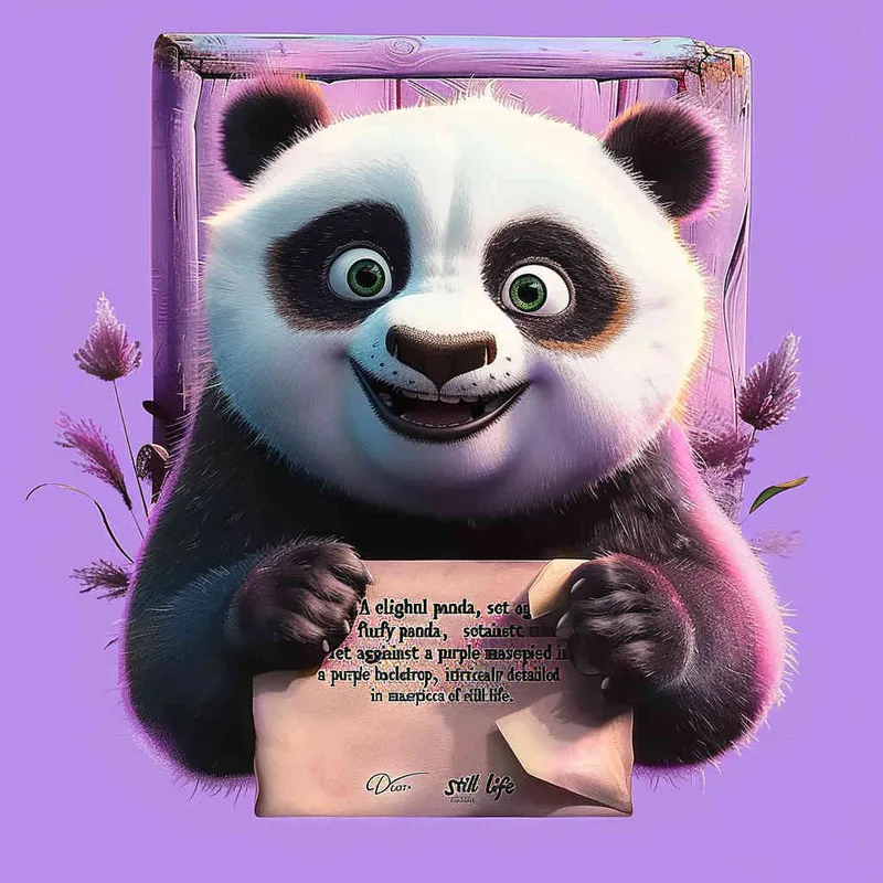 一只可爱的毛绒绒的熊猫，紫色背景，超多细节，大师作品，静物 - style2部分