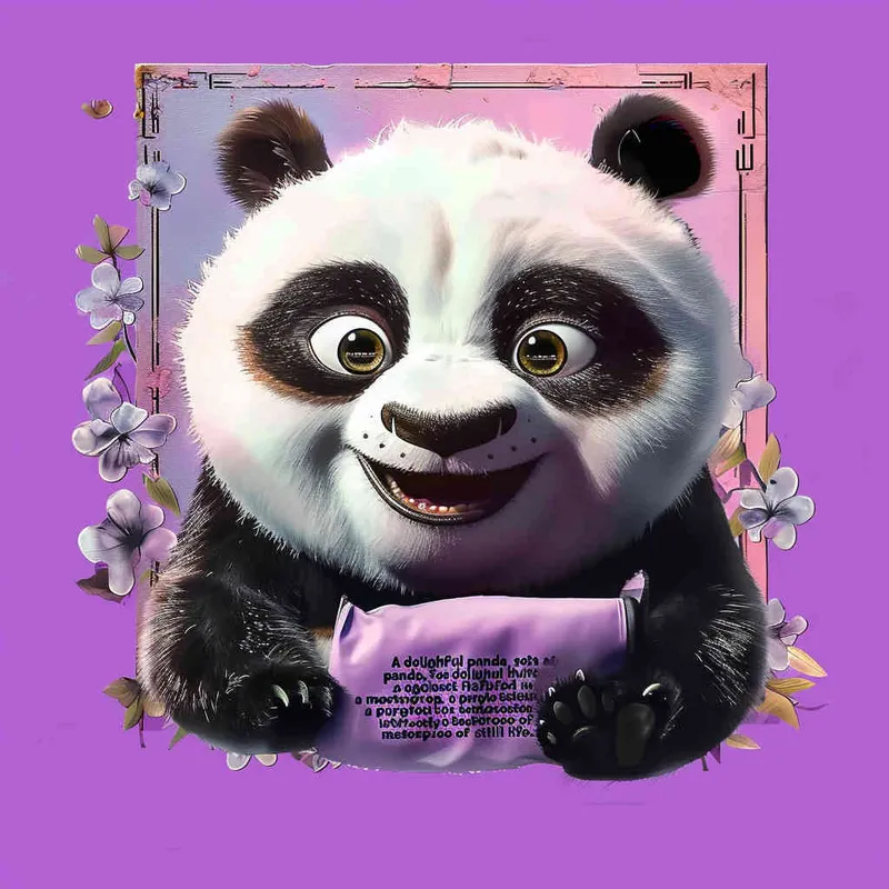 一只可爱的毛绒绒的熊猫，紫色背景，超多细节，大师作品，静物 - style3部分