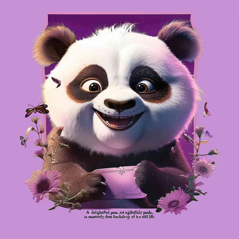 一只可爱的毛绒绒的熊猫，紫色背景，超多细节，大师作品，静物 - style4部分