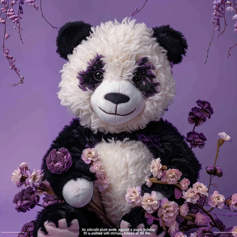 一只可爱的毛绒绒的熊猫，紫色背景，超多细节，大师作品，静物 - style4部分