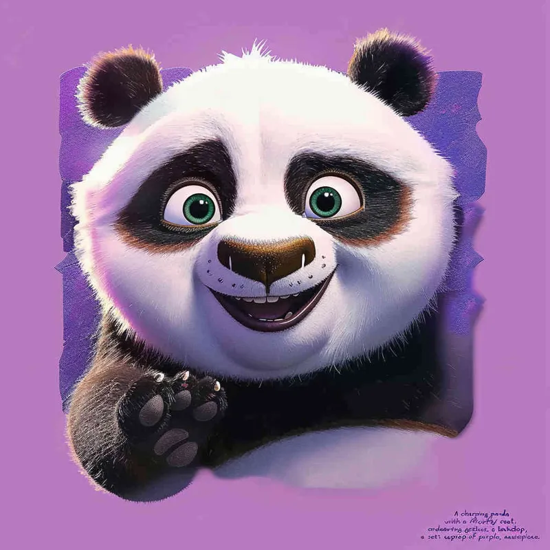 一只可爱的毛绒绒的熊猫，憨态可掬的动作，紫色背景，大师作品 - AI绘画作品展示 | Midjourney中文版生成