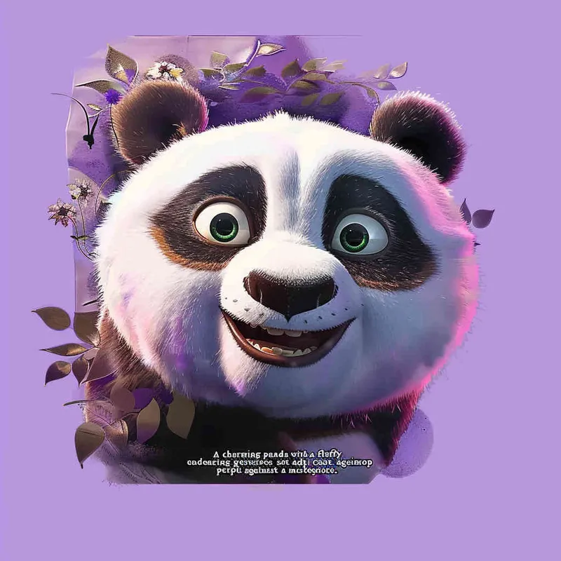 一只可爱的毛绒绒的熊猫，憨态可掬的动作，紫色背景，大师作品 - AI绘画作品展示 | Midjourney中文版生成