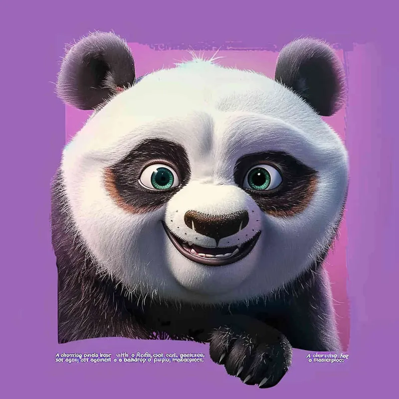 一只可爱的毛绒绒的熊猫，憨态可掬的动作，紫色背景，大师作品 - AI绘画作品展示 | Midjourney中文版生成
