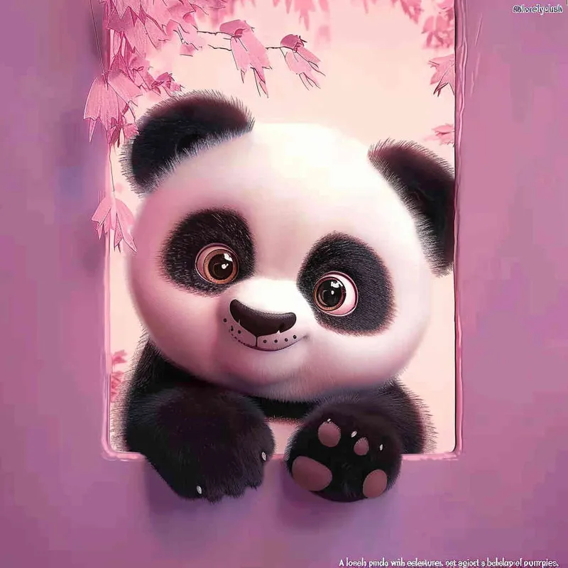 一只可爱的毛绒绒的熊猫，憨态可掬的动作，紫色背景，大师作品 - style2部分