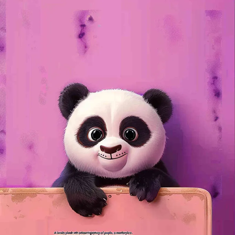 一只可爱的毛绒绒的熊猫，憨态可掬的动作，紫色背景，大师作品 - style3部分