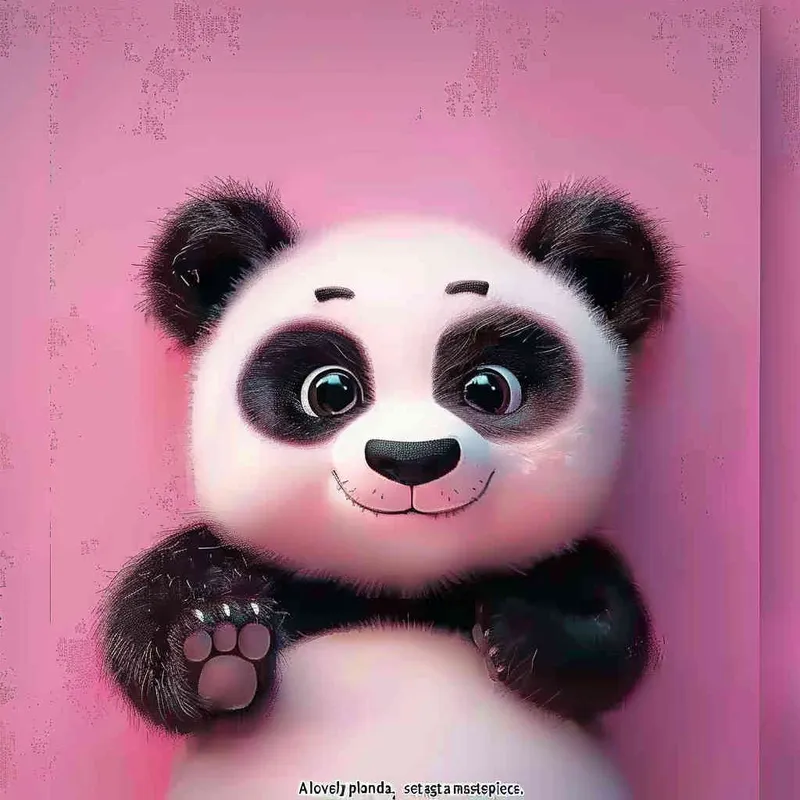 一只可爱的毛绒绒的熊猫，憨态可掬的动作，紫色背景，大师作品 - style4部分