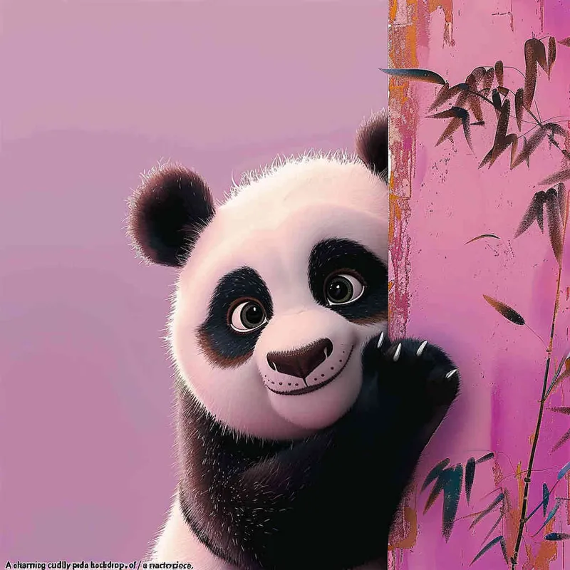 一只可爱的毛绒绒的熊猫，憨态可掬的动作，紫色背景，大师作品  - style1部分
