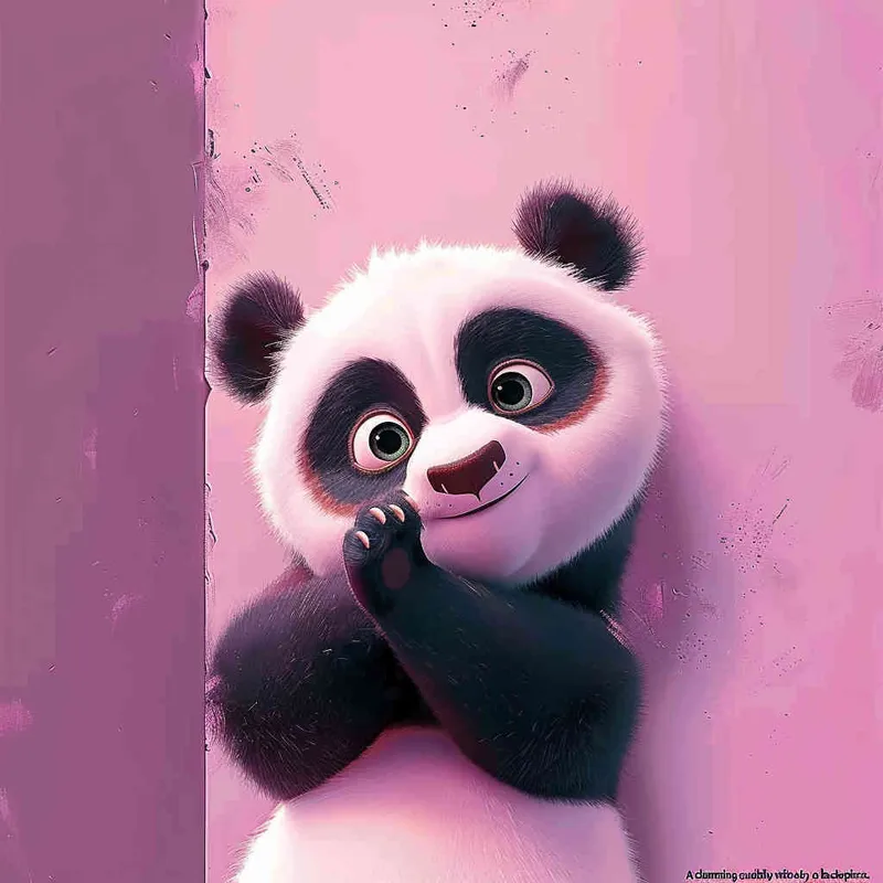 一只可爱的毛绒绒的熊猫，憨态可掬的动作，紫色背景，大师作品  - style2部分