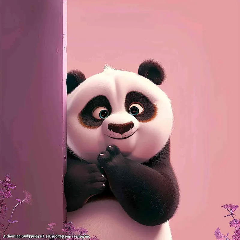 一只可爱的毛绒绒的熊猫，憨态可掬的动作，紫色背景，大师作品  - style4部分