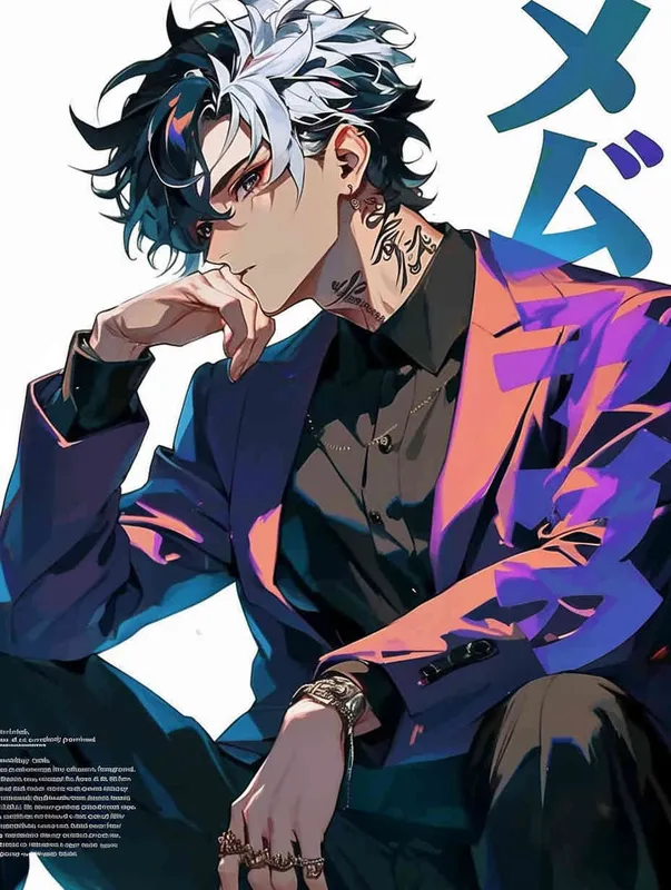 A male idol wearing a pink suit, left hand is on his chest,  full body , right index finger is on his mouth，black leather shoes，face upward，head up movement,headset，anime style - style4部分