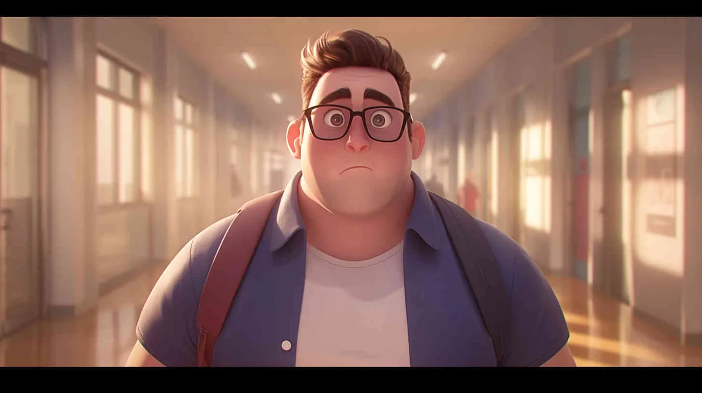 Pixar style, Disney Style, 3D design, C4D modeling,A 30-year-old man, an ordinary office worker, with large eyes that convey a sense of curiosity and enthusiasm. Slightly chubby but not overweight, with a roundish figure. Brown hair, slightly messy, giving off an approachable and humorous vibe. He wears simple and plain clothing, possibly a T-shirt and jeans, with an old-fashioned backpack slung over his shoulder., LivelyAtmosphere, Blender, OC Renderer, High Detail, High Quality - AI绘画作品展示 | Midjourney中文版生成