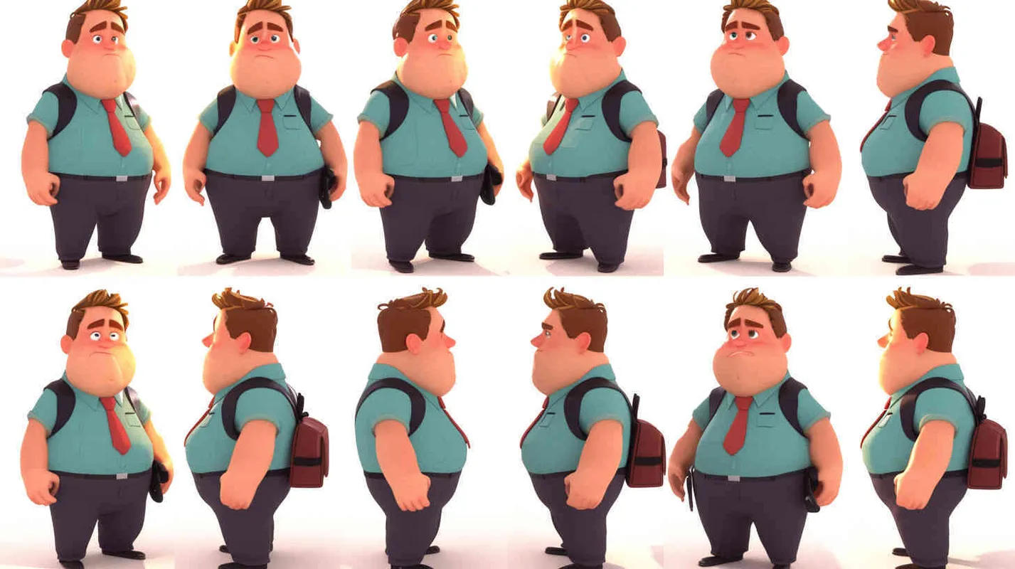 Pixar style, Disney Style, 3D design, C4D modeling, A 30-year-old man, an ordinary office worker, with large eyes that convey a sense of curiosity and enthusiasm. Slightly chubby but not overweight, with a roundish figure. Brown hair, slightly messy, giving off an approachable and humorous vibe. He wears simple and plain clothing, possibly a T-shirt and jeans, with an old-fashioned backpack slung over his shoulder,white background，character sheet , different expressions and poses，Bright Colors, LivelyAtmosphere, Blender, OC Renderer, High Detail, High Quality--Cref https://mj.nineai.chat/attachments/1222056447093768206/1224301762215809074/5501443_A_30-year-old_gentleman_an_unassuming_employee_possesse_26f6f834-e3d1-44b2-923c-b3225052f8c9.png?ex=661cfede&is=660a89de&hm=19fef75bdcd6f50ee11a9bce8cedcf9aede01e2732e69017c7e4cdd9a4d500ad& --cw 100
 - style3部分