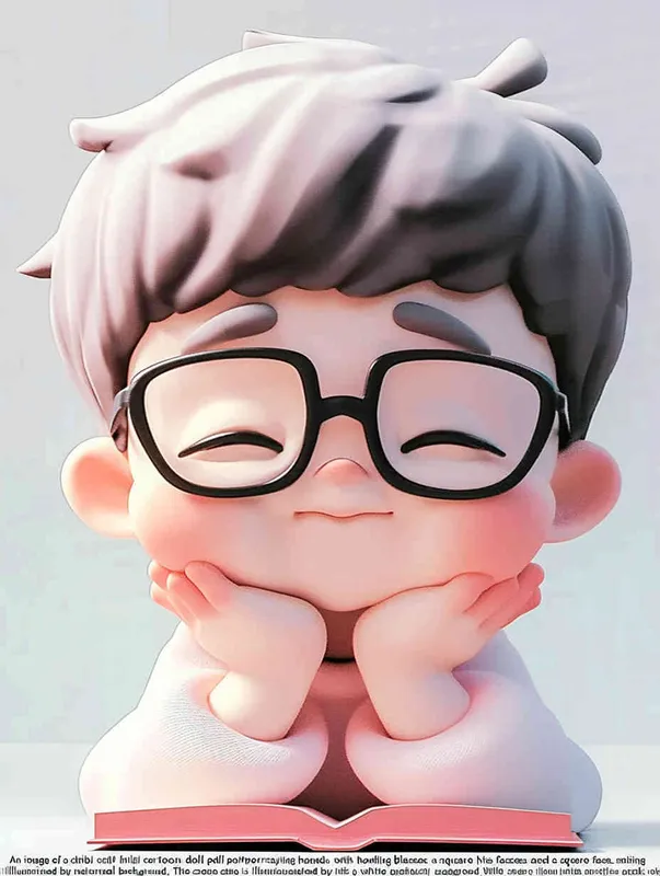 ip image, full body, chibi,Cartoon doll, young black haired uncle, hands holding face, square glasses, square face，  smile, pink clothes,  white background, natural light, 8K, best picture quality, super detail, 3D, C4D, Blender, OC renderer, ultra-high definition, 3D rendering - style3部分