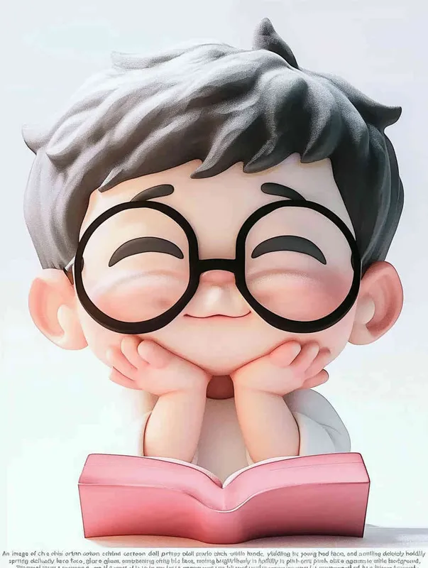 ip image, full body, chibi,Cartoon doll, young black haired uncle, hands holding face, square glasses, square face，  smile, pink clothes,  white background, natural light, 8K, best picture quality, super detail, 3D, C4D, Blender, OC renderer, ultra-high definition, 3D rendering - style4部分