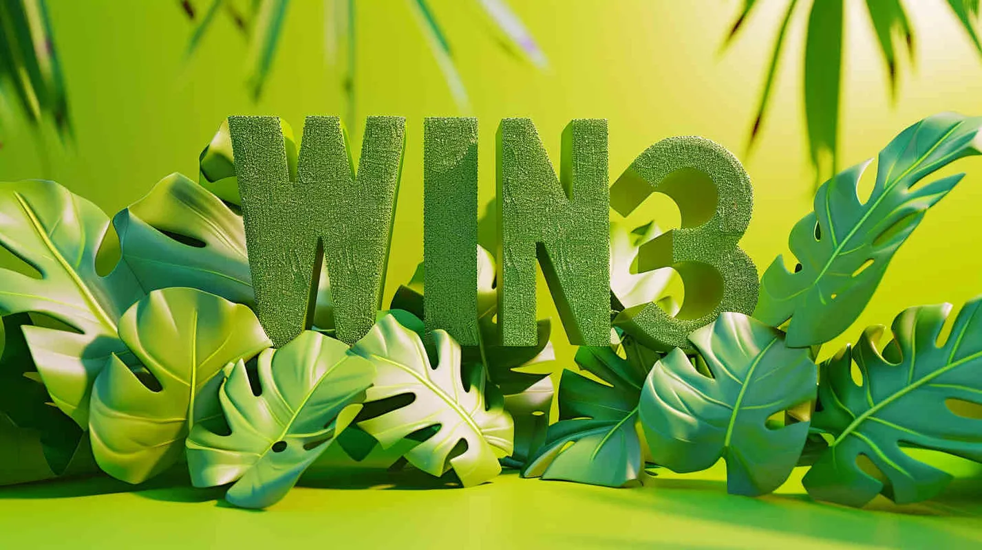 Design a word “WIN³”, 3D stereoscopic, leaf material, sunny green, bright and vivid, conceptual product design, futuristic , blind box toys, handcrafts, exquisite, 3D effect, full body display, ultra high precision, ultra high detail, perfect lighting, OC renderer, Blender 8k, ultra clear, ultra noise reduction, --ar 1400:1850 --s 500 - style2部分