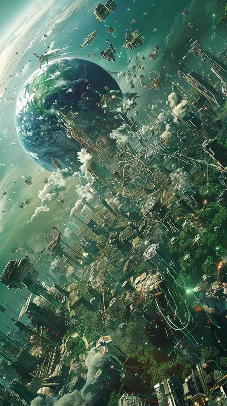 二维文明与三维文明的地球互相碰撞，重叠的区域二三维交叠，部分重合区域彻底消失了 - style1部分